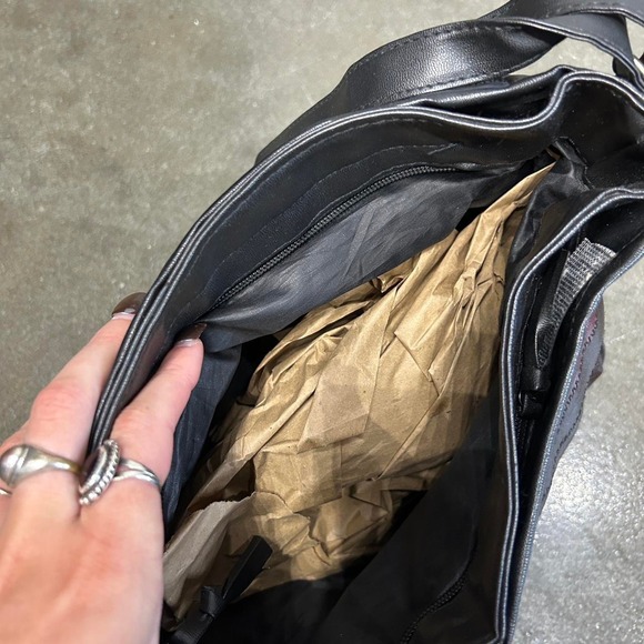 Vintage 90s Patchwork Black Leather Multicolor Retro Shoulder Bag - Picture 3 of 8